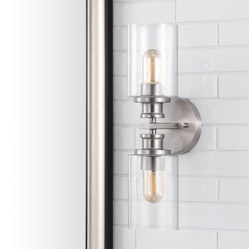 Jules Edison 16.5" Cylinder Iron/Seeded Glass Farmhouse Contemporary LED Wall Sconce